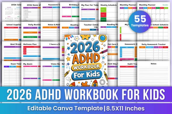 Download 2026 ADHD Workbook for Kids Canva Kdp - Workbook Collection