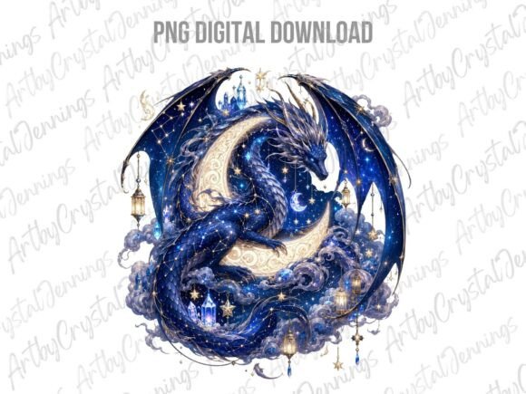 Download Watercolor Celestial Moon Dragon PNG - Celestial Collection