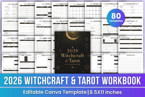 Download 2026 Witchcraft &amp; Tarot Workbook Canva - Workbook Collection